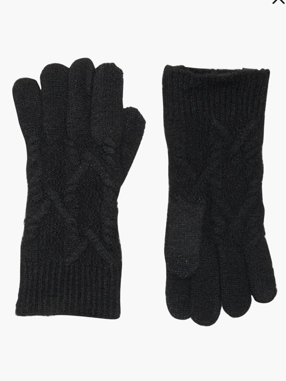 All Saints OS Cable Knit Black Wool Blend Tech Finger Gloves